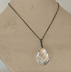 RARE Antique Rock Crystal Teardrop Pendant 925 Sterling Silver Necklace